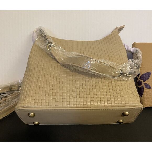 ANUSCHKA Almond Woven Genuine Leather TopZip Bucket Shoulder Bag Crossbody Purse - Picture 6 of 8